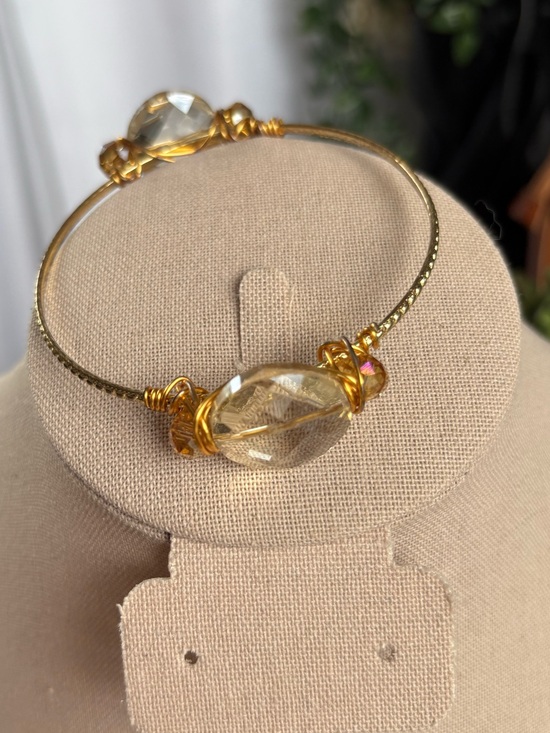 Bourbon and Bowties Jewelry - Bourbon & Boweties Wire Wrapped Gold Tone Bangle Bracelet Faceted Clear Crystals